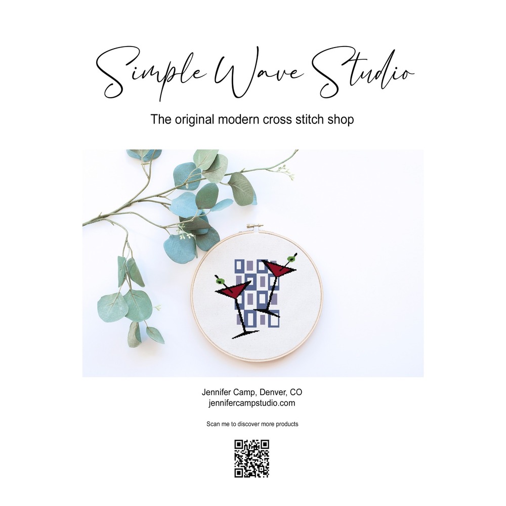 Retro Martini Glasses Bar Art Counted‎ Cross Stitch KIT